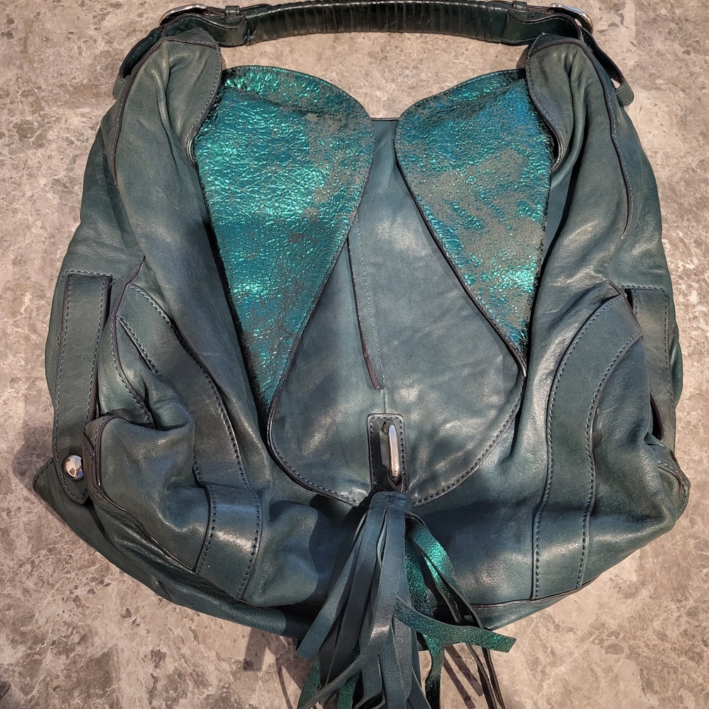 Vintage Hype Teal and Metallic Teal Hobo Bag